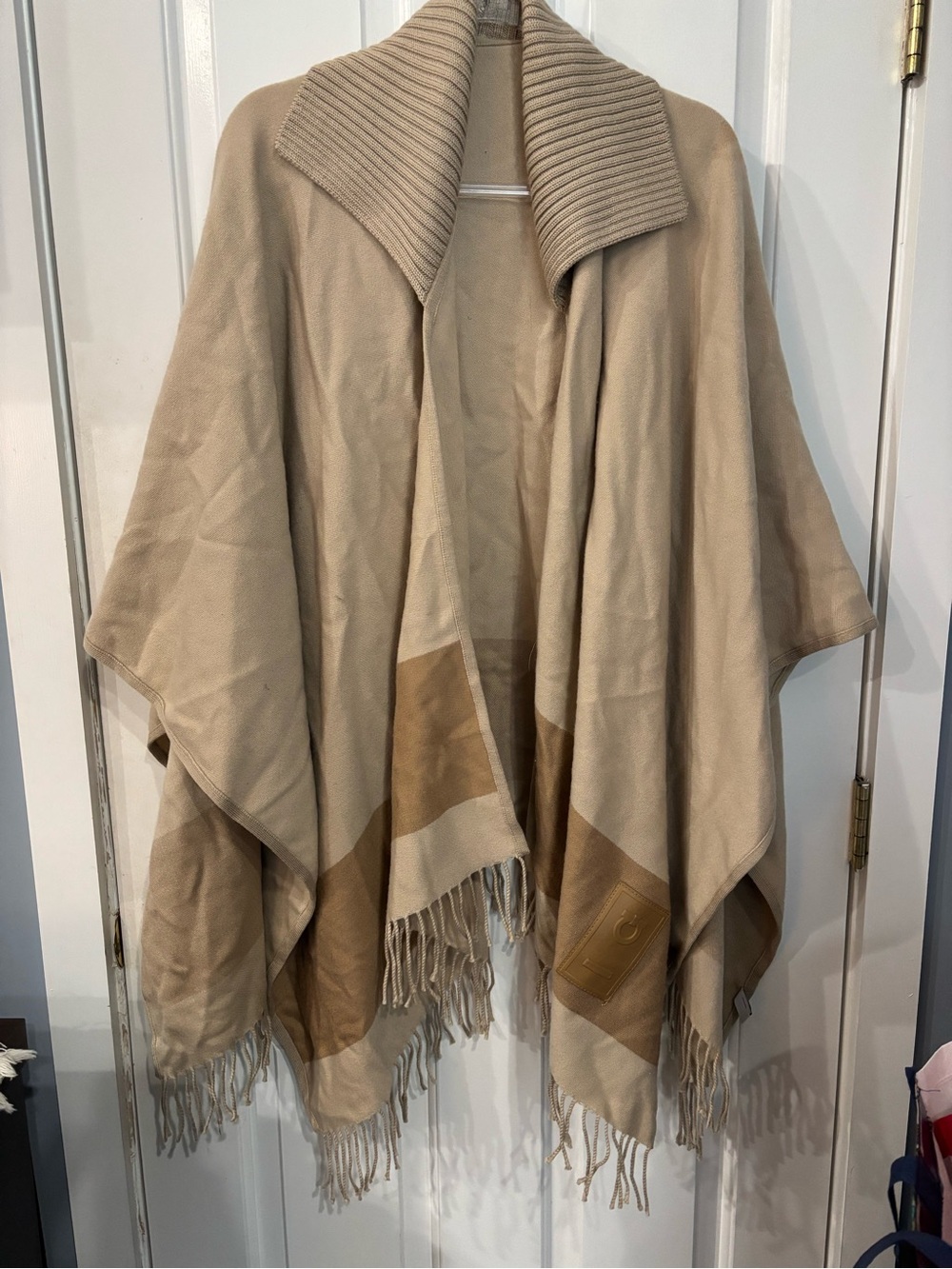 Salvatore Ferragamo Beige and Tan Fringe Shawl Cape